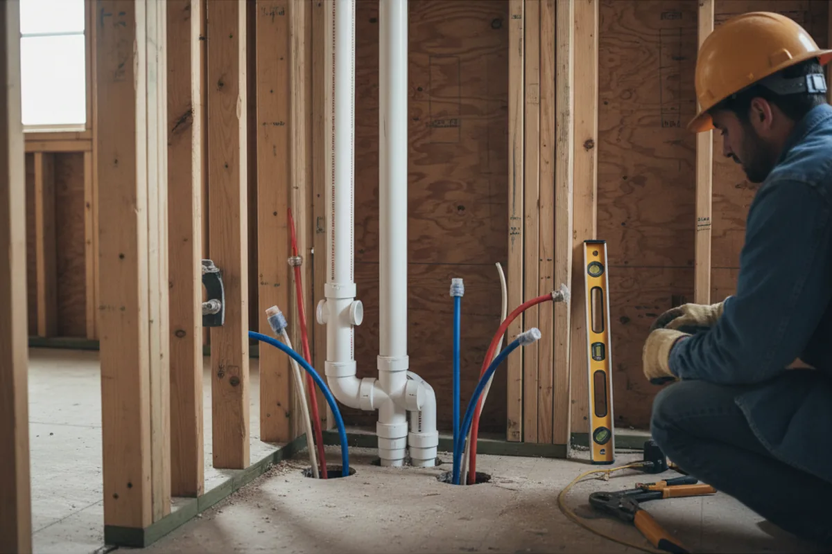 Drain and supply rough-in during Sump Pump Repair in Drayton